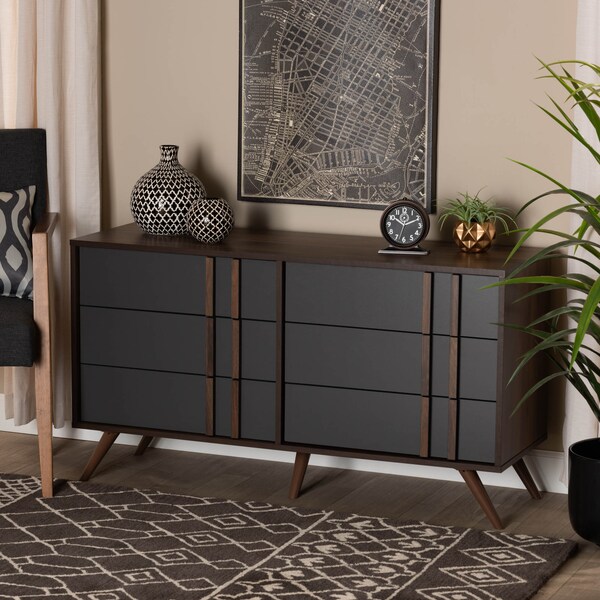 Baxton Studio Naoki Two-Tone Grey and Walnut Finished Wood 6-Drawer Bedroom Dresser - 168-10930