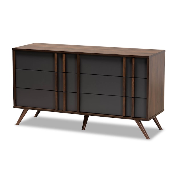 Baxton Studio Naoki Two-Tone Grey and Walnut Finished Wood 6-Drawer Bedroom Dresser - 168-10930
