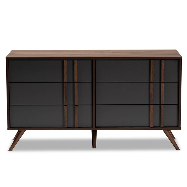 Baxton Studio Naoki Two-Tone Grey and Walnut Finished Wood 6-Drawer Bedroom Dresser - 168-10930