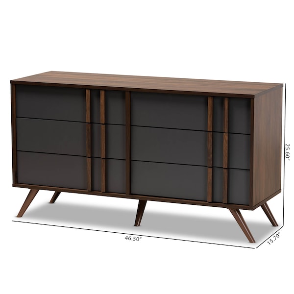 Baxton Studio Naoki Two-Tone Grey and Walnut Finished Wood 6-Drawer Bedroom Dresser - 168-10930