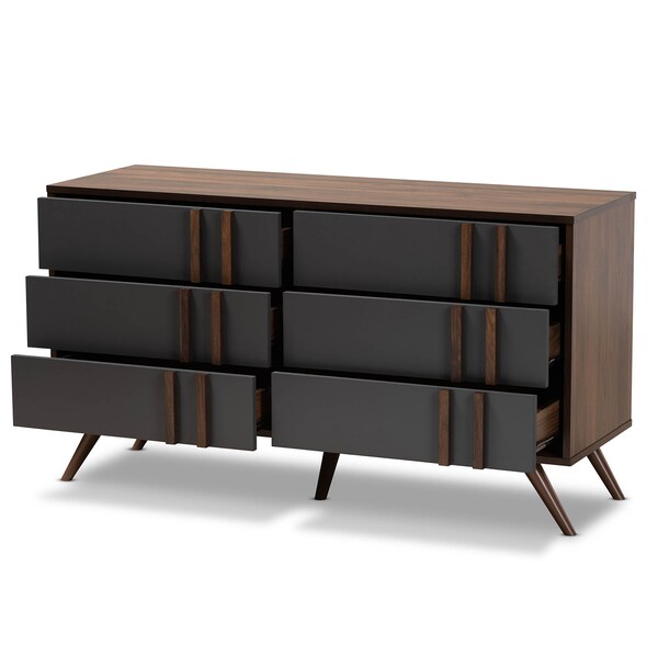 Baxton Studio Naoki Two-Tone Grey and Walnut Finished Wood 6-Drawer Bedroom Dresser - 168-10930