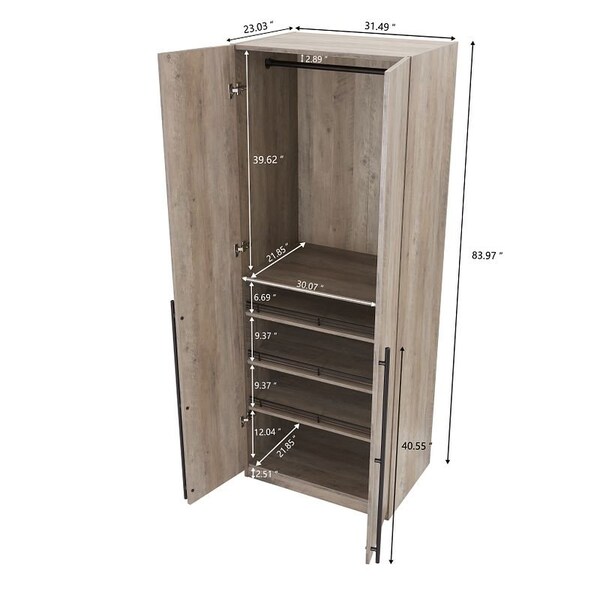 Manhattan Comfort Lee Wardrobe Closet 3.0 in Rustic Grey, 3PK - 3-WC003-GY