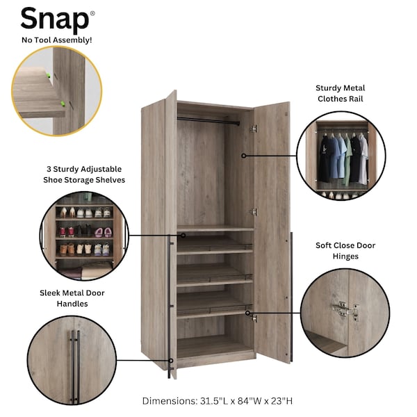 Manhattan Comfort Lee Wardrobe Closet 3.0 in Rustic Grey, 3PK - 3-WC003-GY