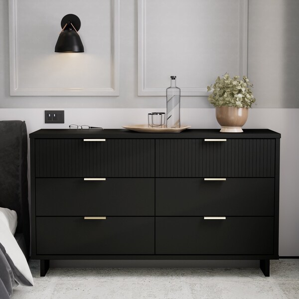 Manhattan Comfort Granville 55.07 Double Wide Dresser in Black - DR-5032