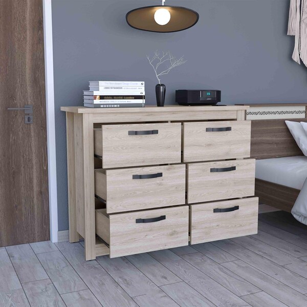 Tuhome Becca 6 Drawer Double Dresser, Four Legs, Metal Hardware, Light Gray - CLZ7151