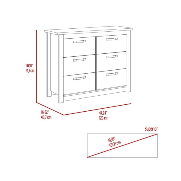 Tuhome Becca 6 Drawer Double Dresser, Four Legs, Metal Hardware, Light Gray - CLZ7151