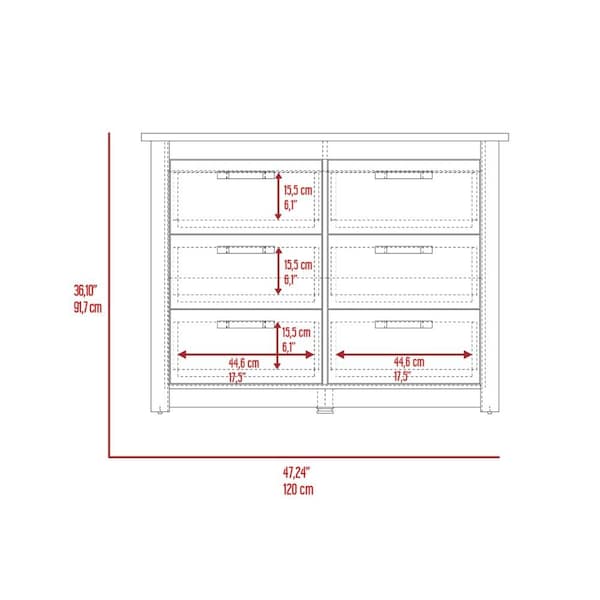 Tuhome Becca 6 Drawer Double Dresser, Four Legs, Metal Hardware, Light Gray - CLZ7151