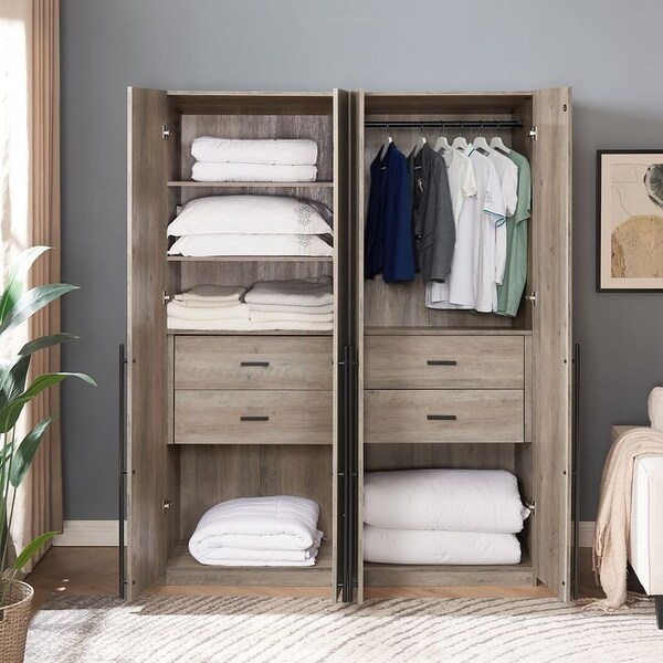 Manhattan Comfort Lee Module Wardrobe 1.0 & 2.0 Closet in Rustic Grey, 2PK - 2-WC0012-GY