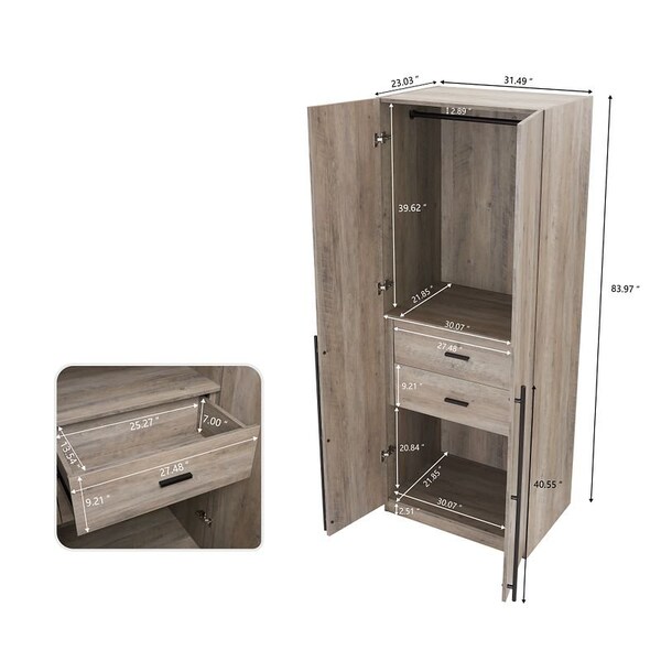 Manhattan Comfort Lee Module Wardrobe 1.0 & 2.0 Closet in Rustic Grey, 2PK - 2-WC0012-GY