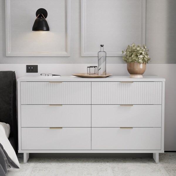 Manhattan Comfort Granville 55.07 Double Wide Dresser in White - DR-5031