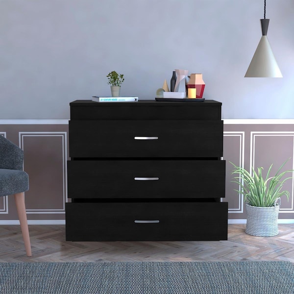 Homeroots 29 in. Black Three Drawer Dresser - 472119
