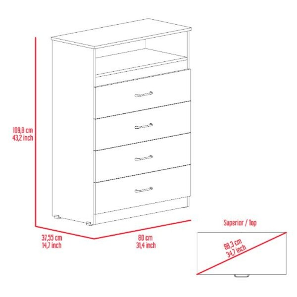 Tuhome Continental Dresser, Superior Top, Four Drawers, One Shelf, White - CLB5569