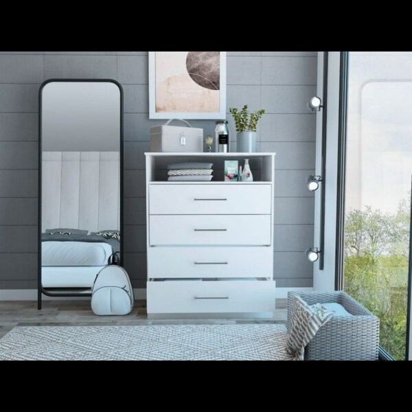 Tuhome Continental Dresser, Superior Top, Four Drawers, One Shelf, White - CLB5569
