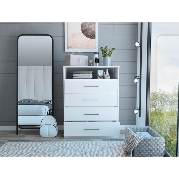 Tuhome Continental Dresser, Superior Top, Four Drawers, One Shelf, White - CLB5569