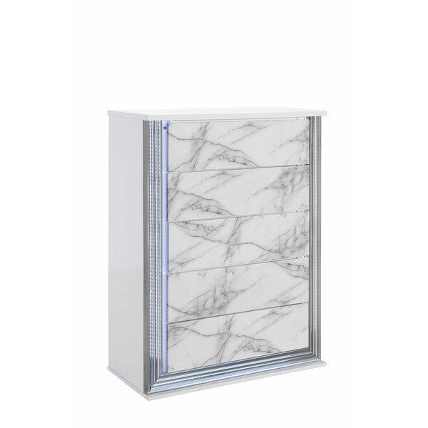Global Furniture Usa Modern  High Gloss Ylime White Marble Chest With Led - 2496