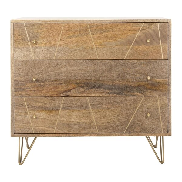 Safavieh Marigold 3 Drawer Chest with Natural & Brass Inlay Plus Legs - CHS9001A
