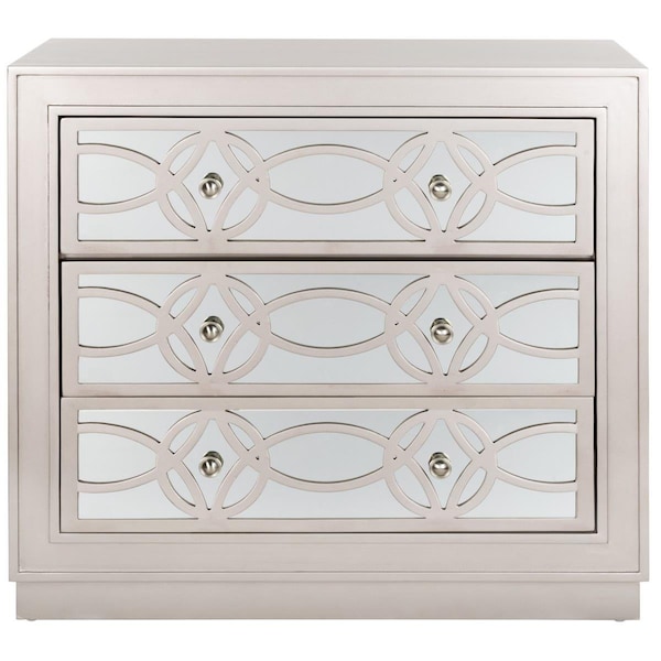 Safavieh Catalina 3 Drawer Chest with Champagne; Mirror & Nickel Handle - CHS6400A