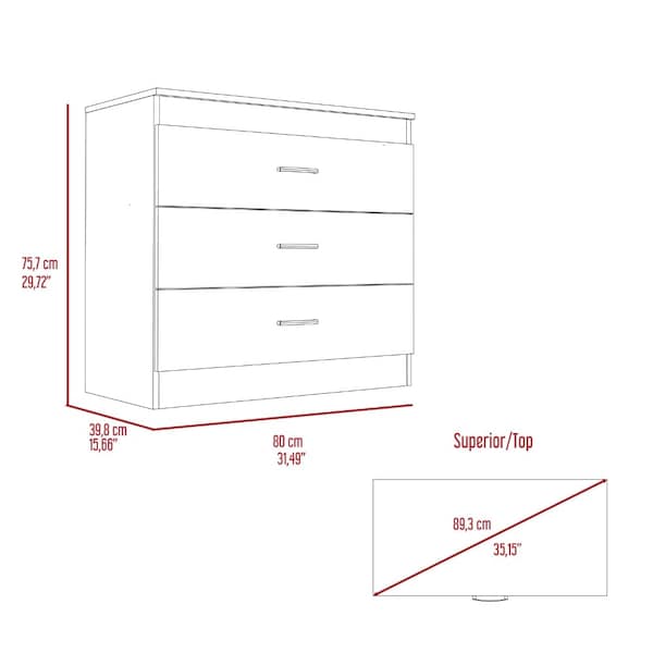 Tuhome Melia Three Drawer Dresser, Superior Top, Metal Hardware, Light Gray/White - CZB6467
