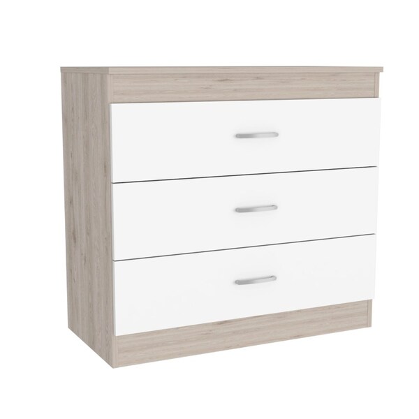Tuhome Melia Three Drawer Dresser, Superior Top, Metal Hardware, Light Gray/White - CZB6467