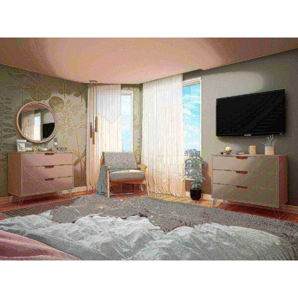 Manhattan Comfort Rockefeller Dresser in Off White and Nature (Set of 2) - 2-103GMC3