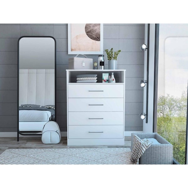 Gfancy Fixtures Modern White Four Drawer Dresser with Hutch - GF3092055