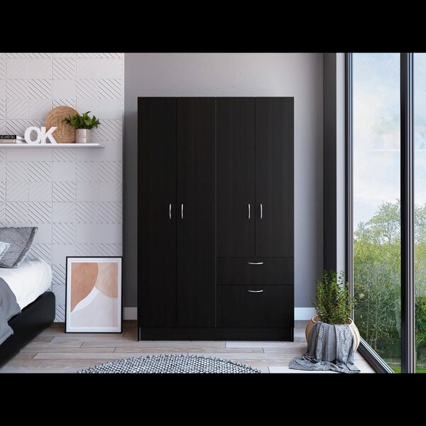 Tuhome Vaupes Armoire, Double Door Cabinet, One Drawer, Five Interior Shelves, Rod, Black/White - CLW5953