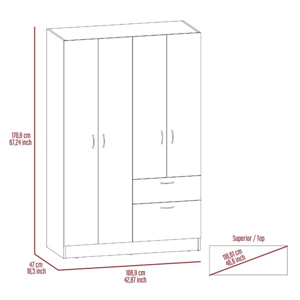Tuhome Vaupes Armoire, Double Door Cabinet, One Drawer, Five Interior Shelves, Rod, Black/White - CLW5953