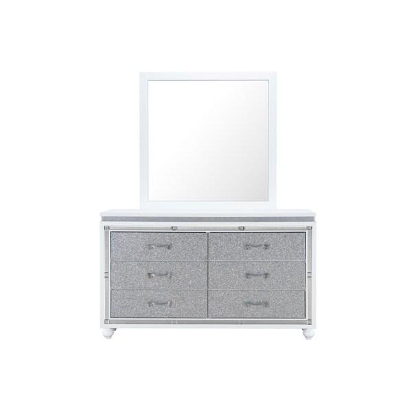 Global Furniture Usa Contemporary Glam Glitter, Mirrored Collete White Dresser - 2123