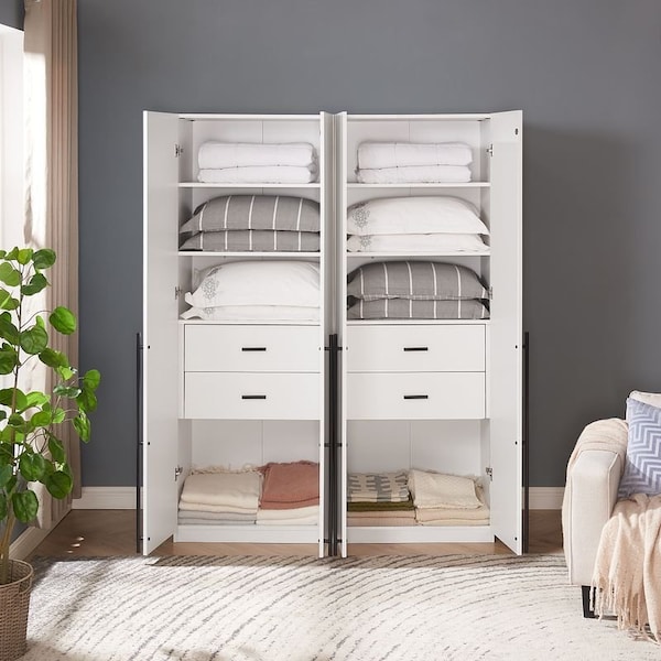 Manhattan Comfort Lee Wardrobe Closet 1.0 in White, 2PK - 2-WC001-WH