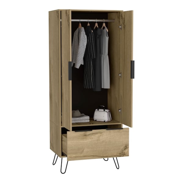Tuhome Augusta Armoire Closet, One Drawer, Double Door Cabinet, Light Oak - CLD7029