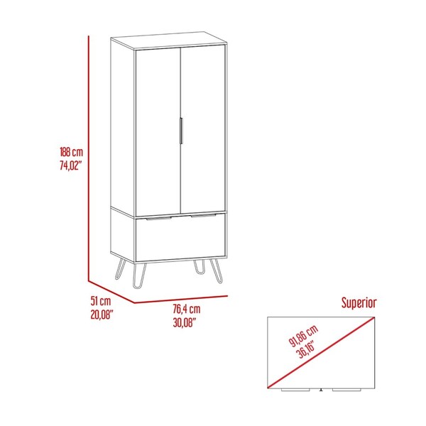 Tuhome Augusta Armoire Closet, One Drawer, Double Door Cabinet, Light Oak - CLD7029