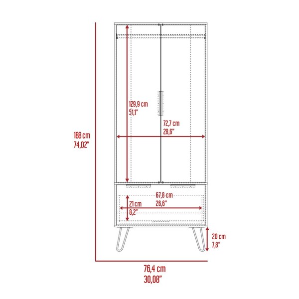 Tuhome Augusta Armoire Closet, One Drawer, Double Door Cabinet, Light Oak - CLD7029