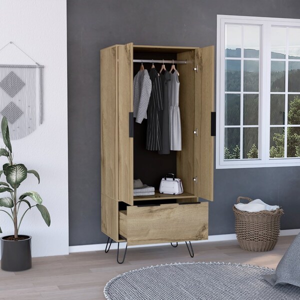 Tuhome Augusta Armoire Closet, One Drawer, Double Door Cabinet, Light Oak - CLD7029