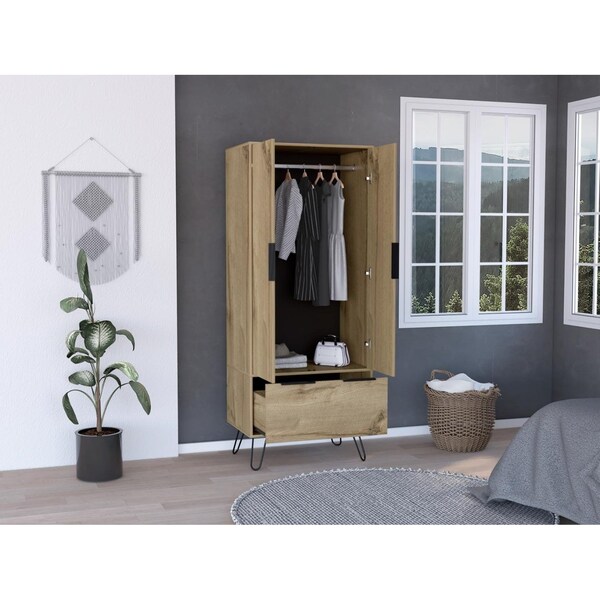 Tuhome Augusta Armoire Closet, One Drawer, Double Door Cabinet, Light Oak - CLD7029
