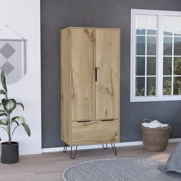 Tuhome Augusta Armoire Closet, One Drawer, Double Door Cabinet, Light Oak - CLD7029