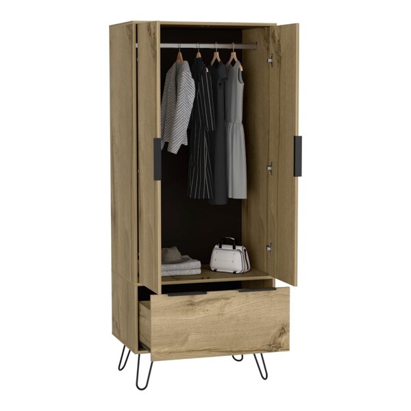Tuhome Augusta Armoire Closet, One Drawer, Double Door Cabinet, Light Oak - CLD7029