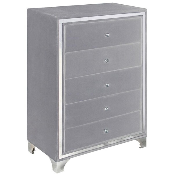 Kd Muebles De Dormitorio Monica Velvet Upholstered 5 Drawer Chest Dresser, Gray - KD3360343