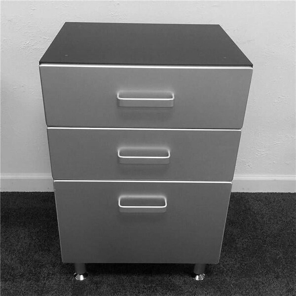 Tuff Stor 35 x 23.5 x 21 in. Three Drawer Base Cabinet for Garage, Black with Silver Metallic Fronts - 24203
