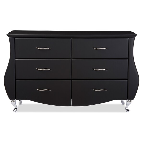 Baxton Studio Enzo Modern and Contemporary Black Faux Leather 6-Drawer Dresser - 120-6440
