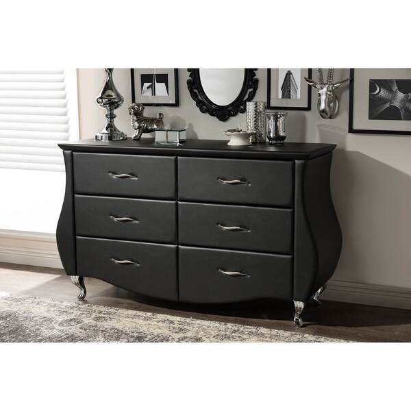 Baxton Studio Enzo Modern and Contemporary Black Faux Leather 6-Drawer Dresser - 120-6440
