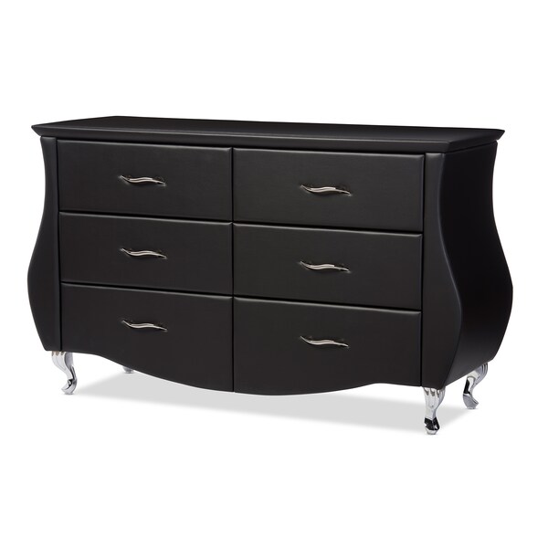 Baxton Studio Enzo Modern and Contemporary Black Faux Leather 6-Drawer Dresser - 120-6440