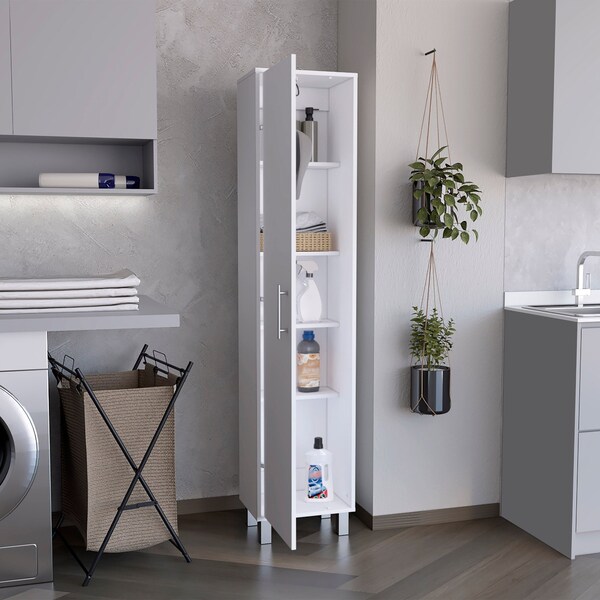 Tuhome Laska Storage Cabinet, Broom Hangers, 1 Door, White - MLB8981