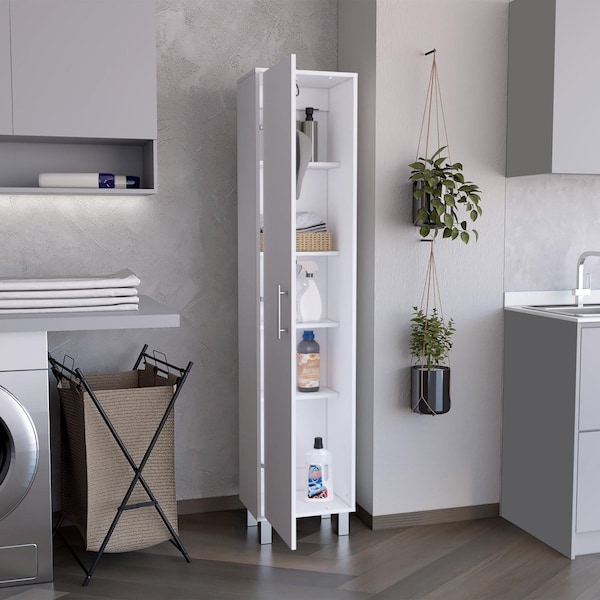 Tuhome Laska Storage Cabinet, Broom Hangers, 1 Door, White - MLB8981
