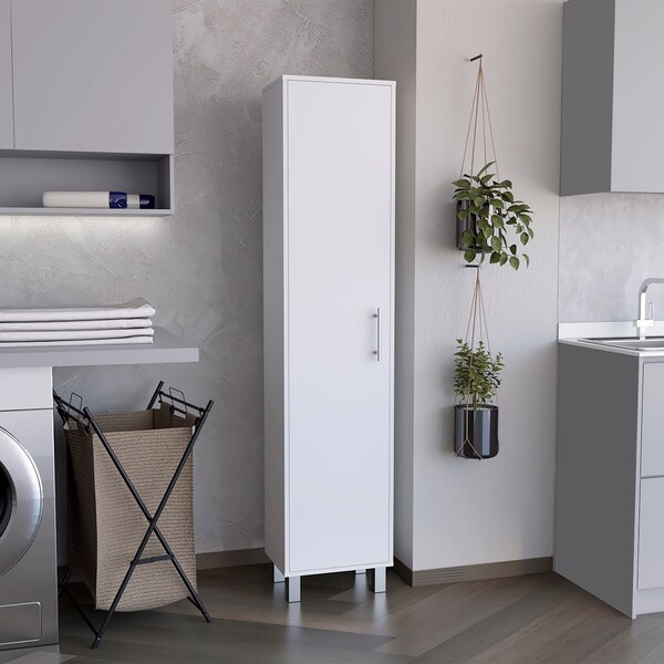 Tuhome Laska Storage Cabinet, Broom Hangers, 1 Door, White - MLB8981
