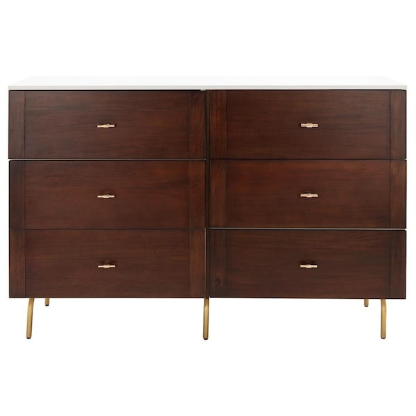 Safavieh Genevieve 6 Drawer Dresser, Walnut & White - DRS5002A-2BX