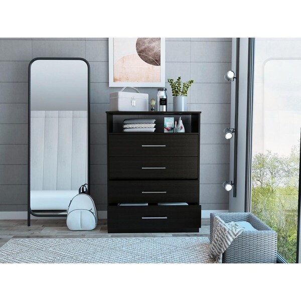 Tuhome Continental Dresser, Superior Top, Four Drawers, One Shelf, Black - CLW5568