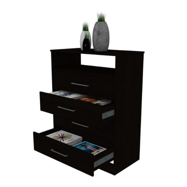 Tuhome Continental Dresser, Superior Top, Four Drawers, One Shelf, Black - CLW5568