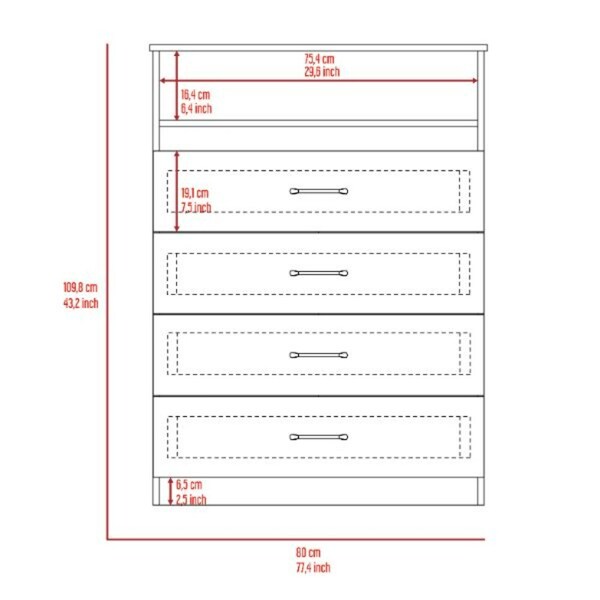 Tuhome Continental Dresser, Superior Top, Four Drawers, One Shelf, Black - CLW5568