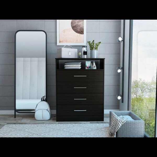 Tuhome Continental Dresser, Superior Top, Four Drawers, One Shelf, Black - CLW5568
