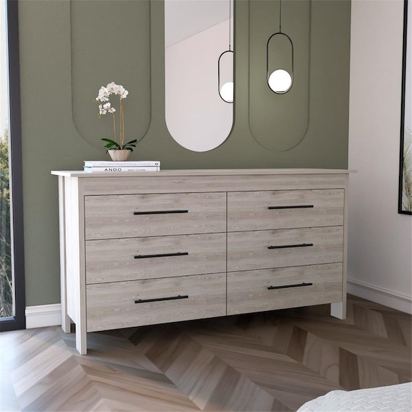 Depot E-Shop Paris 6 Drawer Double Dresser, Light Gray - DE-CZB7666